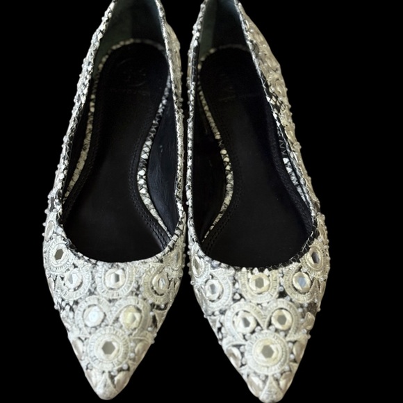 Tory Burch Yasmin Embroidered Mirror Pointed Toe Ballet Flats size 7 - Picture 2 of 8